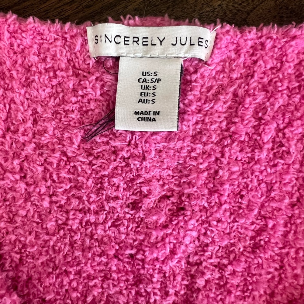 Sincerely Jules Womens Long Sleeve Fuzzy V Neck Sweater Pink Size: Small - Picture 5 of 6